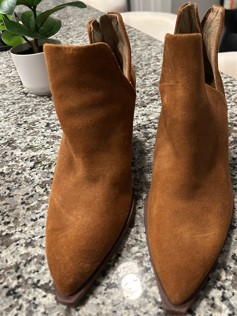 Vince Camuto Suede Pointed Toe Ankle Boots - Cognac